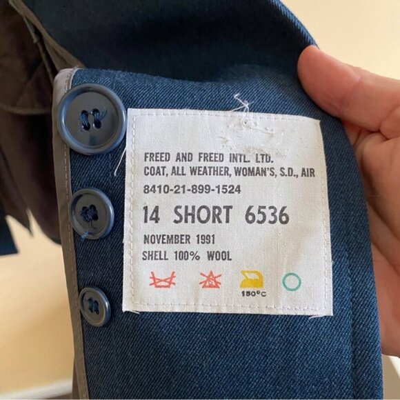 Vintage Canadian Air Force 100% Wool Blue Lined Long Overcoat Jacket Woman Large - Picture 13 of 15